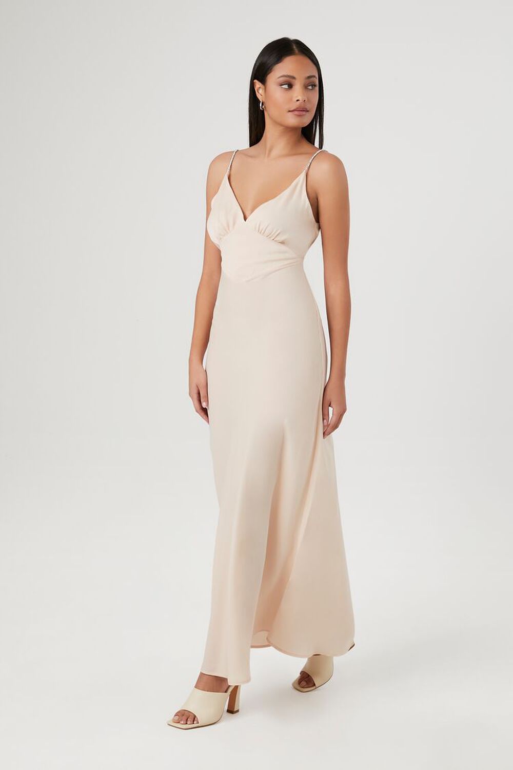 Satin V-Neck Maxi Slip Dress